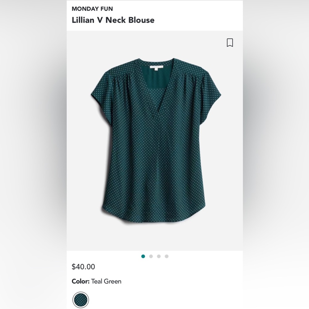 Fun 2 fun, blouse, green w/white polka dots, v neck, size 2x, stitch fix